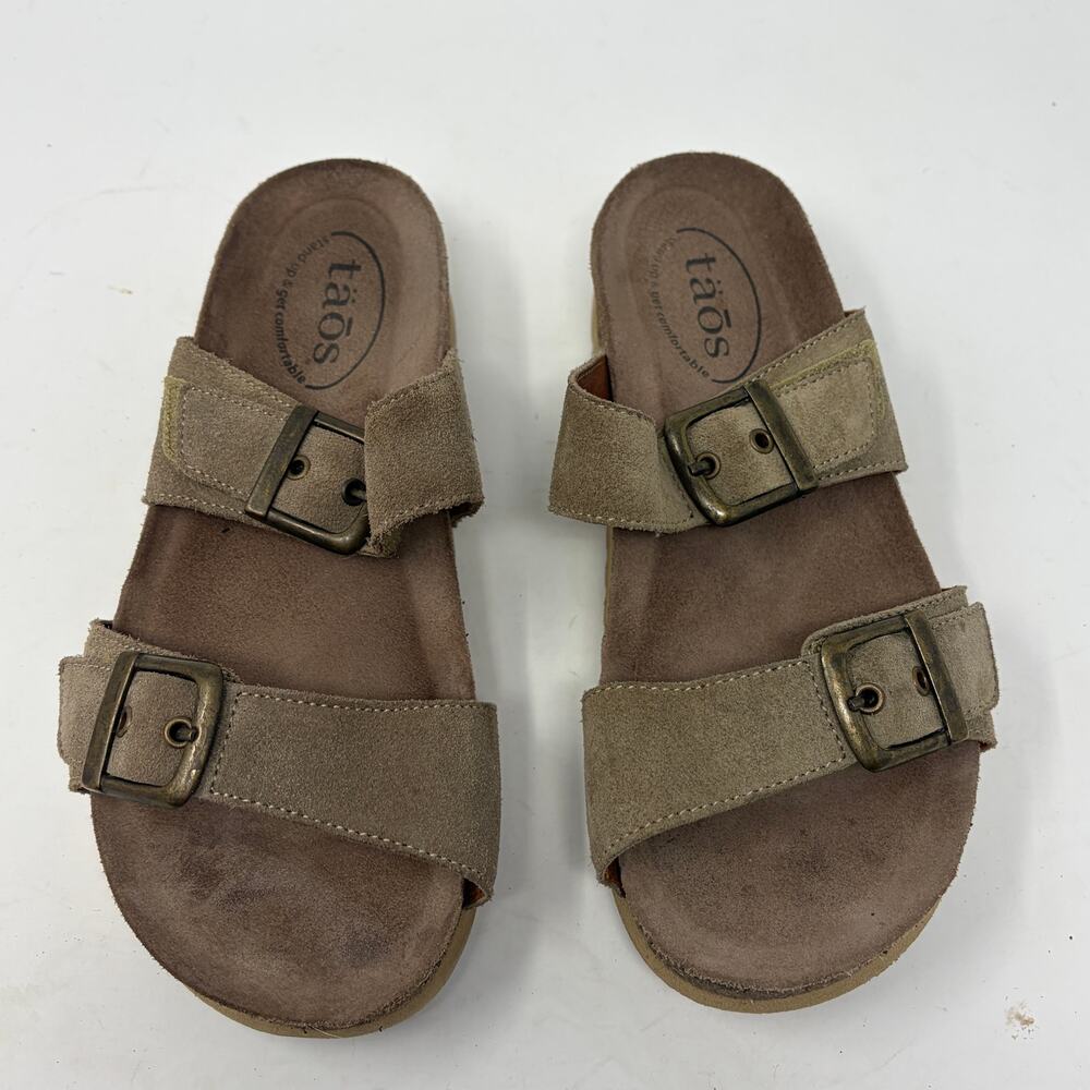 Taos Maximo slide sandals EU 36 suede grey beige neutral *missing size* $145